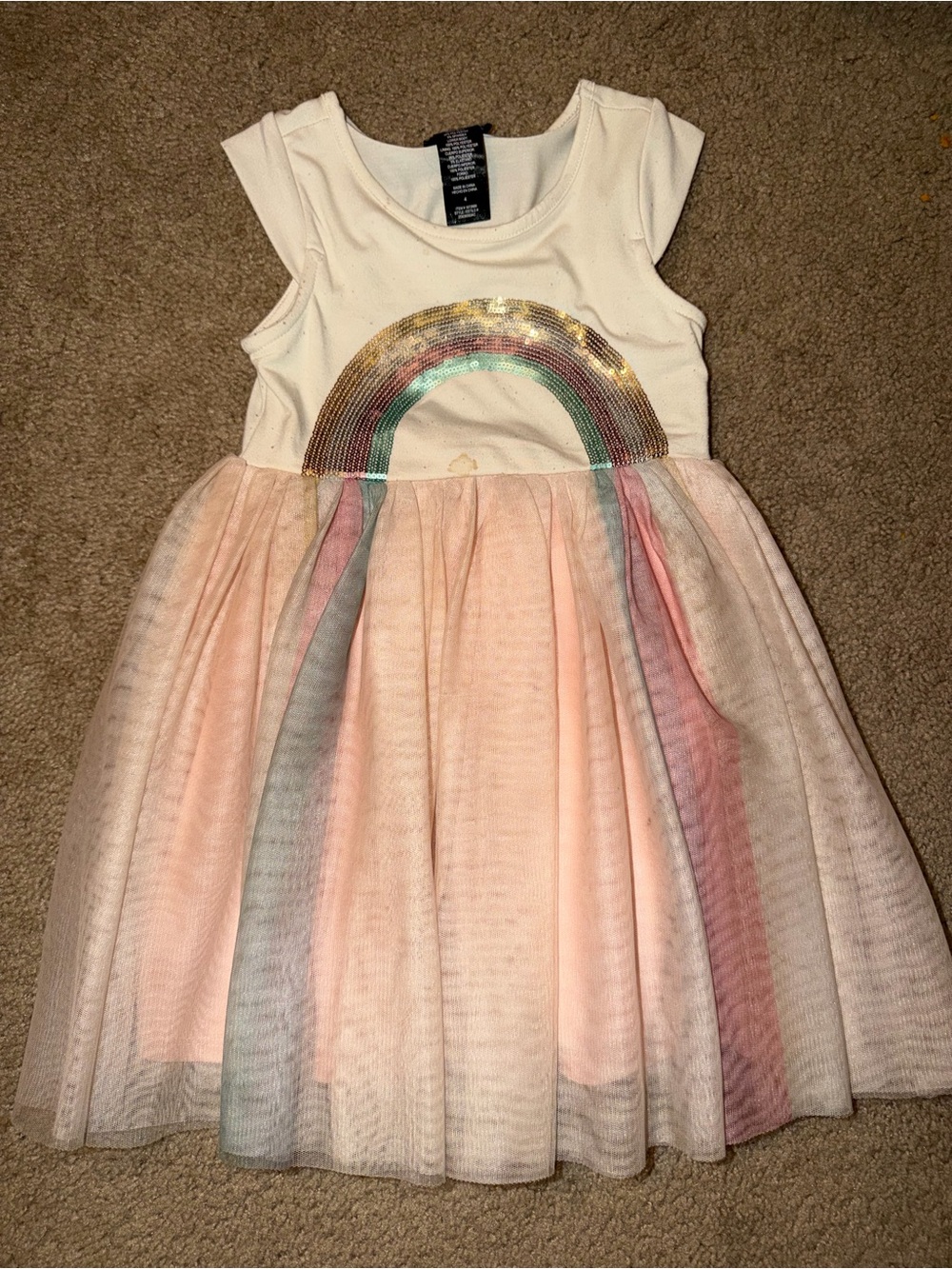 Zunie Pastel Rainbow Sequin Tulle Dress - Pink Cream Mint